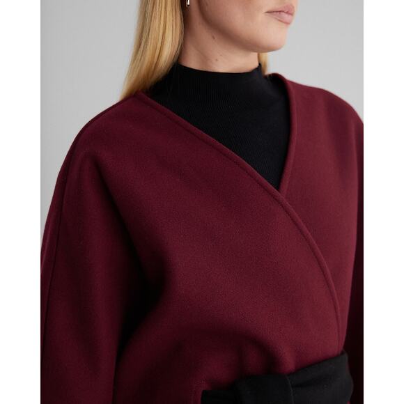 Expeess Faux Wool Color Block Belted Cape Coat M/L - Picture 3 of 8